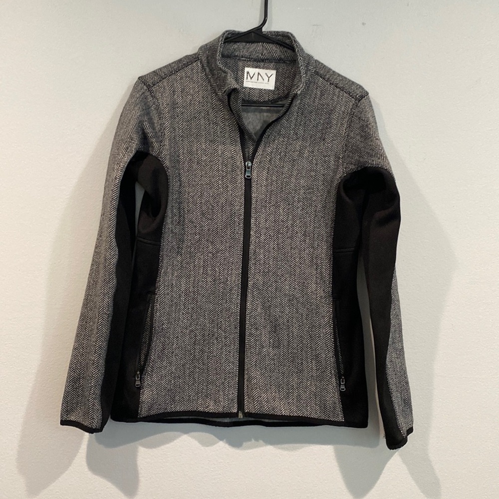 Marc New York Andrew Marc Gray and Black Chevron Zip Up - Size Small